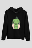 İguana Baskılı Unisex Siyah Hoodie