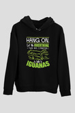 İguana Baskılı Unisex Siyah Hoodie