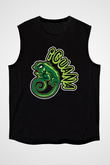 İguana Baskılı Unisex Siyah Kolsuz Tişört - Tshirt