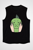İguana Baskılı Unisex Siyah Kolsuz Tişört - Tshirt