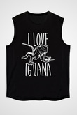 İguana Baskılı Unisex Siyah Kolsuz Tişört - Tshirt