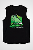 İguana Baskılı Unisex Siyah Kolsuz Tişört - Tshirt