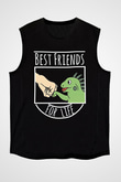 İguana Baskılı Unisex Siyah Kolsuz Tişört - Tshirt
