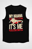 İguana Baskılı Unisex Siyah Kolsuz Tişört - Tshirt