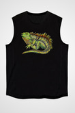 İguana Baskılı Unisex Siyah Kolsuz Tişört - Tshirt