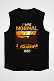 İguana Baskılı Unisex Siyah Kolsuz Tişört - Tshirt