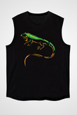 İguana Baskılı Unisex Siyah Kolsuz Tişört - Tshirt