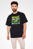 İguana Baskılı Unisex Siyah Oversize Tişört - Tshirt