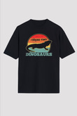 İguana Baskılı Unisex Siyah Oversize Tişört - Tshirt