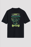 İguana Baskılı Unisex Siyah Oversize Tişört - Tshirt