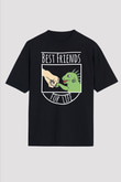 İguana Baskılı Unisex Siyah Oversize Tişört - Tshirt