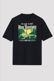 İguana Baskılı Unisex Siyah Oversize Tişört - Tshirt