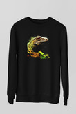 İguana Baskılı Unisex Siyah Sweatshirt