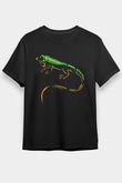 İguana Baskılı Unisex Siyah Tişört - Tshirt