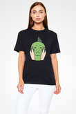 İguana Baskılı Unisex Siyah Tişört - Tshirt