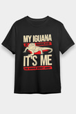 İguana Baskılı Unisex Siyah Tişört - Tshirt
