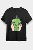 İguana Baskılı Unisex Siyah Tişört - Tshirt
