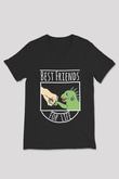 İguana Baskılı Unisex Siyah V Yaka Tişört - Tshirt