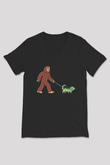 İguana Baskılı Unisex Siyah V Yaka Tişört - Tshirt