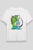 İguana Unisex Baskılı Beyaz Tişört - Tshirt