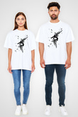 İkarus Baskılı Beyaz Unisex Oversize Tişört - Tshirt