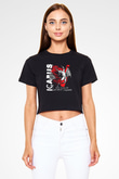 İkarus Baskılı Siyah Crop Top Kadın Tişört - Tshirt