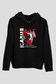 İkarus Baskılı Unisex Siyah Hoodie