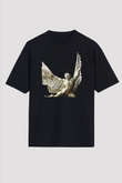 İkarus Baskılı Unisex Siyah Oversize Tişört - Tshirt