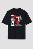 İkarus Baskılı Unisex Siyah Oversize Tişört - Tshirt