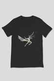 İkarus Baskılı Unisex Siyah V Yaka Tişört - Tshirt