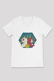İkizler Burcu Baskılı Beyaz Unisex V Yaka Tişört - Tshirt