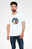 İkizler Burcu Baskılı Beyaz Unisex V Yaka Tişört - Tshirt