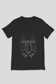 İkizler Burcu Baskılı Unisex Siyah V Yaka Tişört - Tshirt