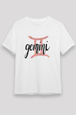 İkizler Burcu Unisex Baskılı Beyaz Tişört - Tshirt