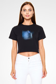 Immolation Baskılı Siyah Crop Top Kadın Tişört - Tshirt