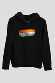 İndia - İndia Bayrağı Baskılı Unisex Siyah Hoodie