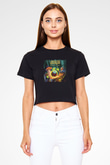 Infected Mushroom Baskılı Crop Top Siyah Kadın Tişört