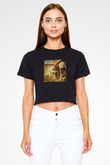 Infected Mushroom Baskılı Crop Top Siyah Kadın Tişört