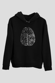 İnsan Beyni Baskılı Unisex Siyah Kapüşonlu Sweatshirt