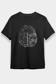 İnsan Beyni Baskılı Unisex Siyah Tişört - Tshirt