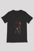 İnsan Dişi Renkli Baskılı Unisex V Yaka Siyah Tİşört - Tshirt