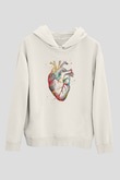 İnsan Kalbi Renkli Baskılı Unisex Ekru Hoodie