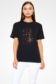 İnsan Kemikleri Renkli Baskılı Unisex Siyah Tişört - Tshirt