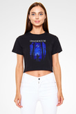 Insomnium Baskılı Siyah Crop Top Kadın Tişört - Tshirt