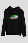 İran Bayrağı Baskılı Unisex Siyah Hoodie