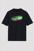İran Bayrağı Baskılı Unisex Siyah Oversize Tişört