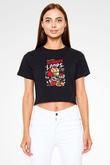 Iron Loops Baskılı  Siyah  Crop Top Tişört