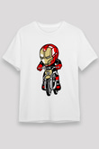 Iron Man Biker Baskılı Unisex Beyaz Tişört
