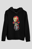 Iron Man Biker Baskılı Unisex Siyah Hoodie