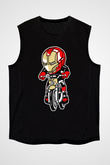 Iron Man Biker Baskılı Unisex Siyah Kolsuz Tişört